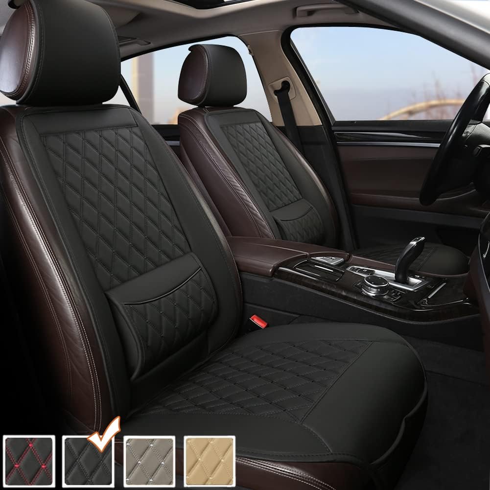 Beige PU Leather Car Seat Covers with Lumbar Support L91475