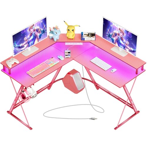 50.4” L-Shaped Gaming Desk with LED Light & Power Outlets G497198