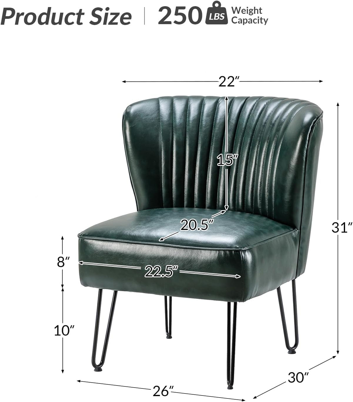 Green Faux Leather Armless Accent Chair with Metal Base O97705