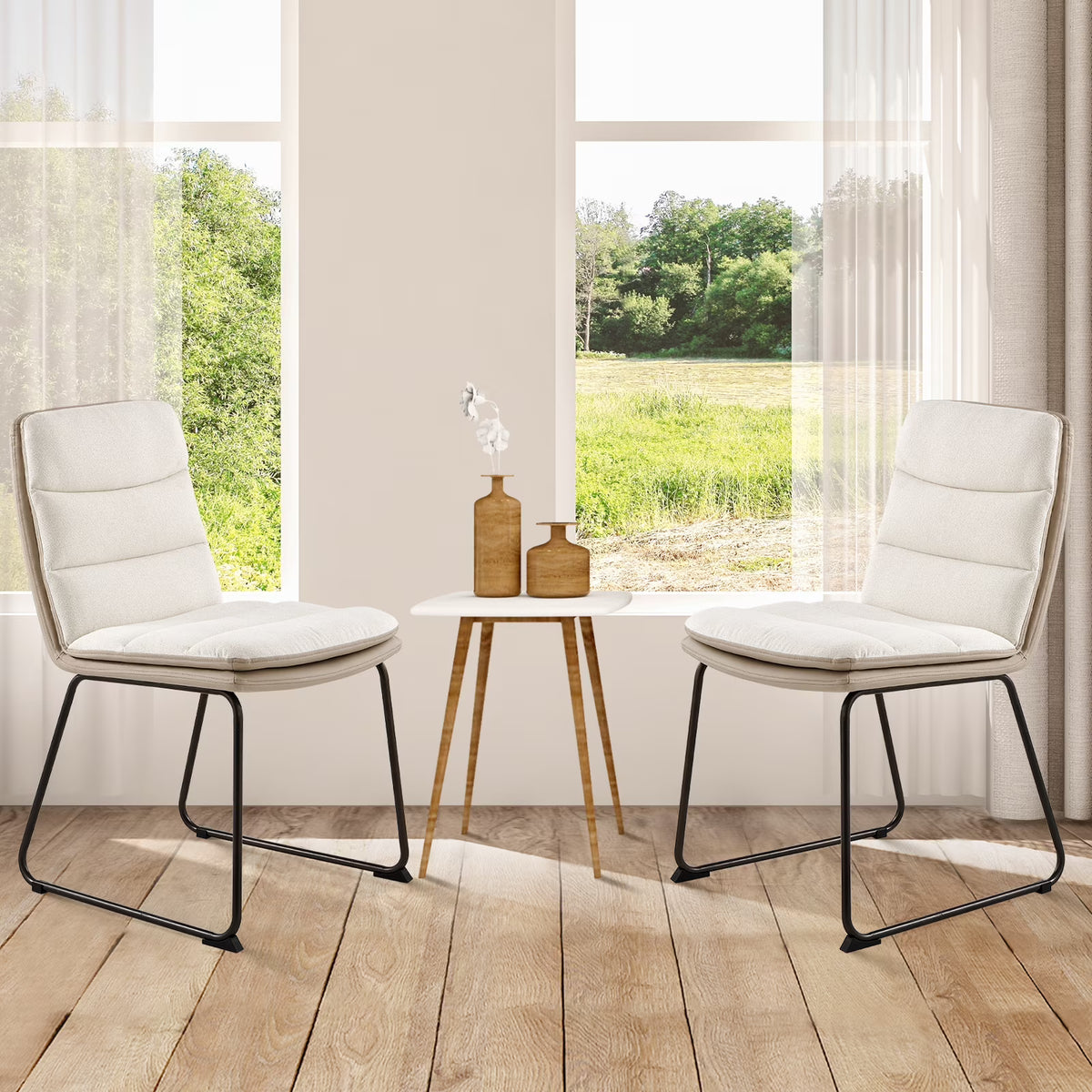 Cream Fabric Upholstered Dining Chairs Set of 2 F9280