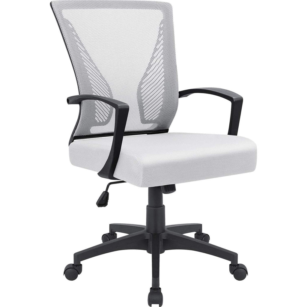 White Ergonomic Mesh Office Chair with Armrest J2089