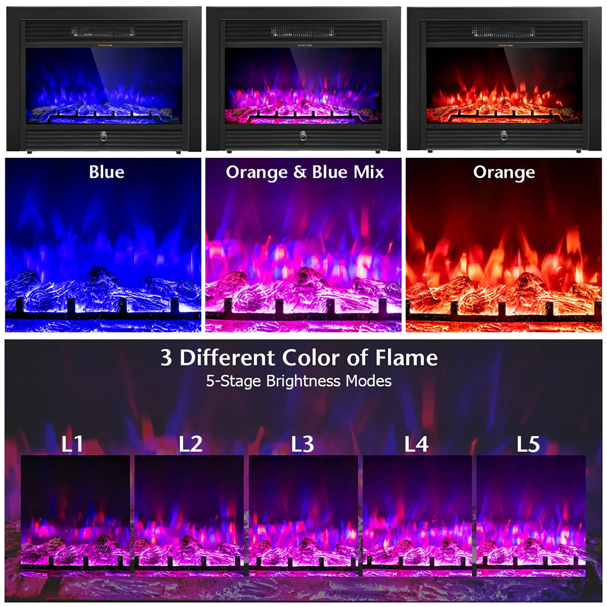 28.5 Electric Fireplace Insert Heater with Remote X989313
