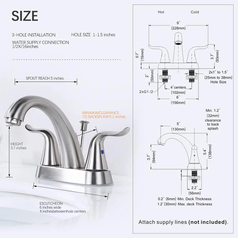 2 Handle 4 Inch Centerset Bathroom Sink Faucet with Lift Rod Drain Stopper A851000