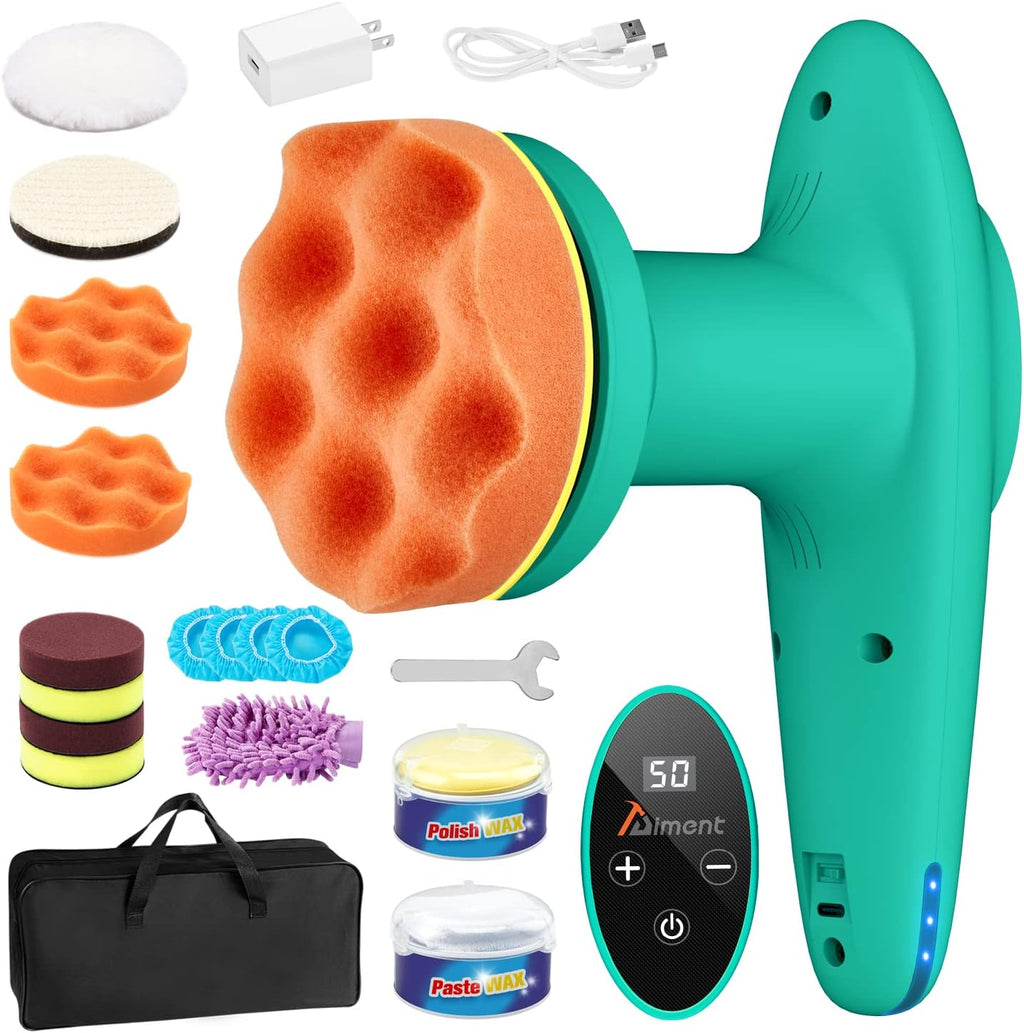 Cordless Car Polisher, 4 inch 2500-6000 RPM Micro Car Buffer Polisher with Touchscreen, 6 Speeds Orbital Buffer with Paste Wax & Pads L921623