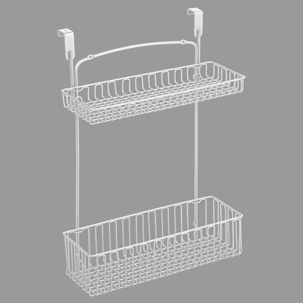 Metal Over Cabinet Kitchen Storage Organizer Basket, 2 Pack, Matte White O5434