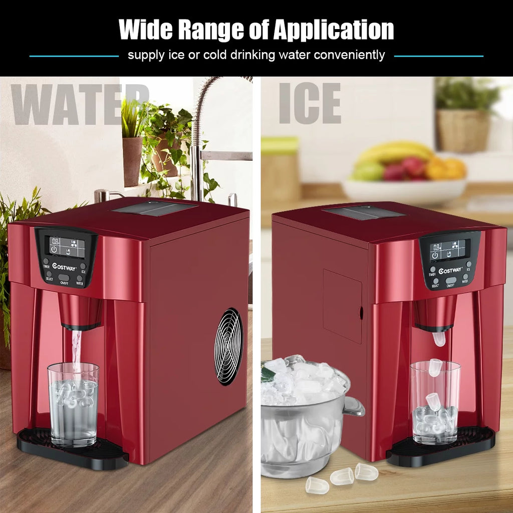2 In 1 Ice Maker Water Dispenser Countertop 36Lbs/24H Portable Red D841391