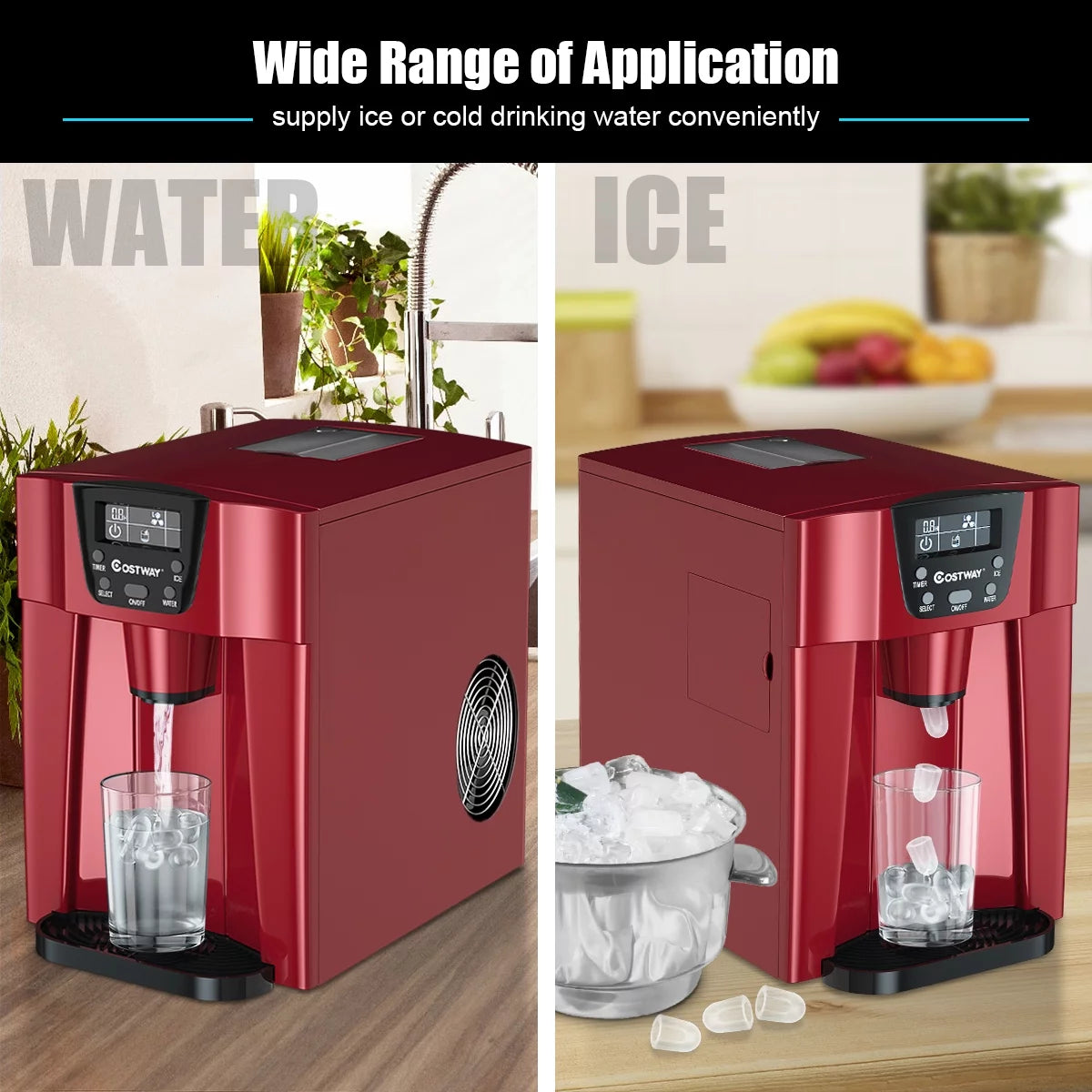 2 In 1 Ice Maker Water Dispenser Countertop 36Lbs/24H Portable Red D841391