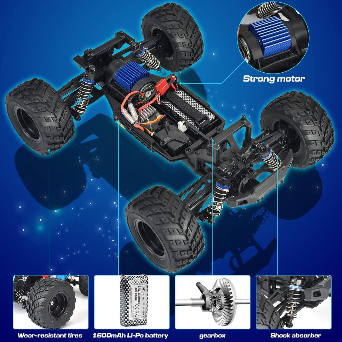 1/12 Scale Remote Control Car 2 Batteries 40+ km/h Off Road 4x4 Monster Truck B3671