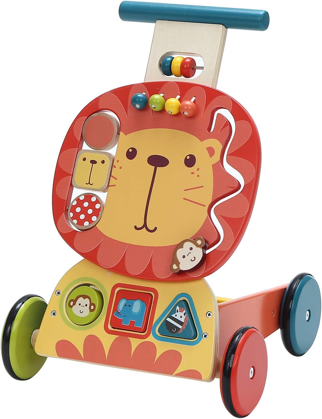 Yellow 4 Wheels Wooden Baby Walker Push Toy Cart D9716