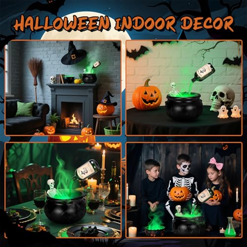 Black Cauldron Halloween Decoration with Skeleton Potion Bottles V3389