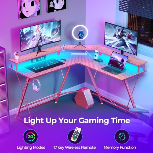 50.4” L-Shaped Gaming Desk with LED Light & Power Outlets G497198