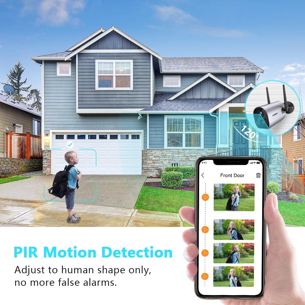 Wireless Outdoor WiFi Security Camera, Rechargeable Battery Powered, PIR Motion Detection, Two Way Audio, Night Vision, Waterproof, 2PCS E156315