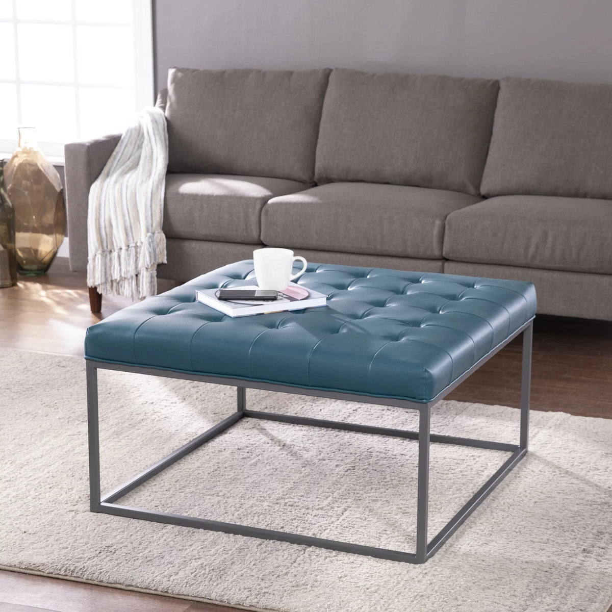 Blue Upholstered Cocktail Ottoman Y660