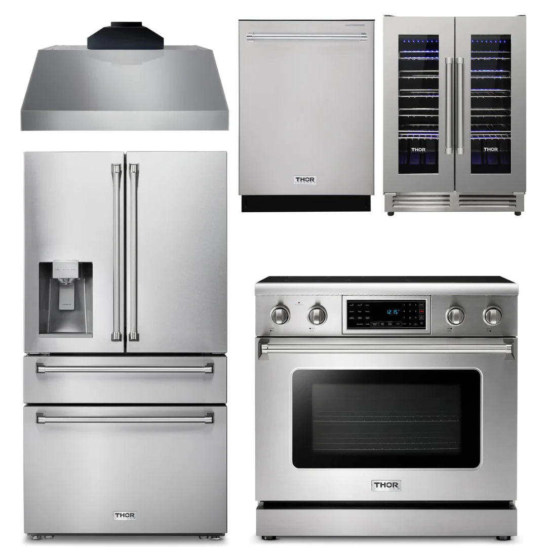 36 Electric Range, Range Hood, Refrigerator, Dishwasher, Wine Cooler B868
