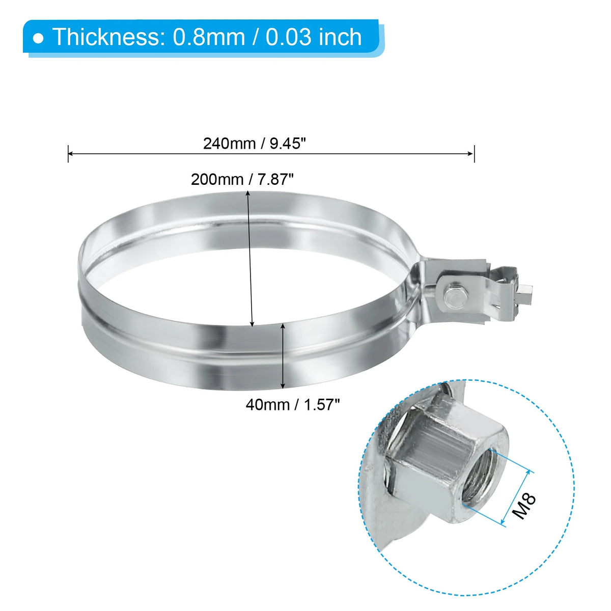 8 Inch Galvanized Steel Worm Gear Hose Clamp H5307