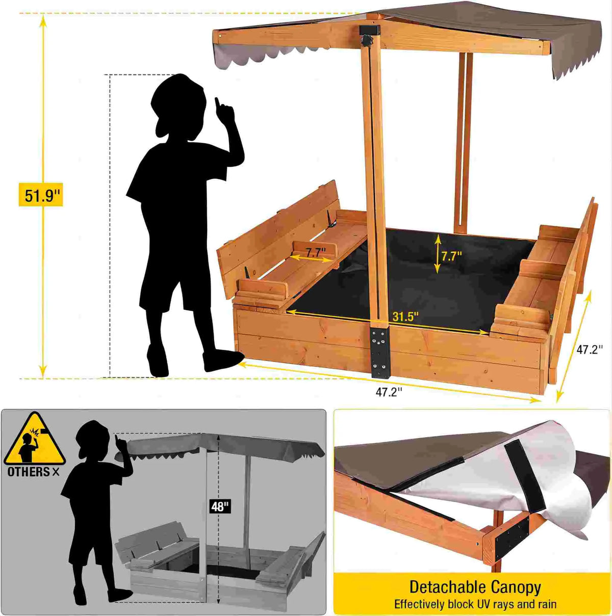 47'' Wooden Sandbox with Lid and Bench Y40458