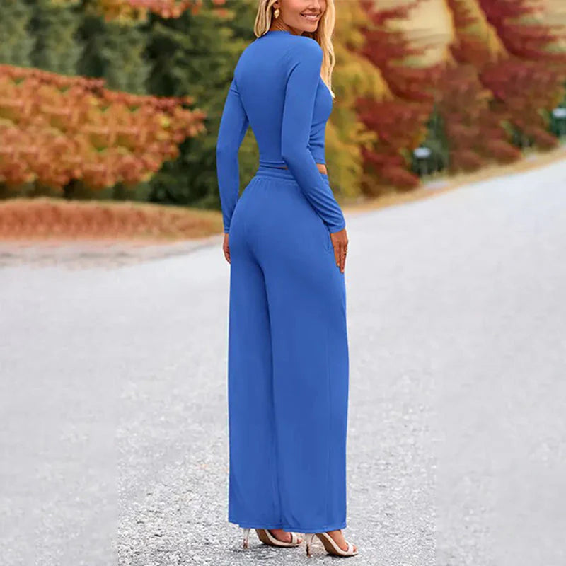 Crop Top Straight Leg Pants 2-Piece Lounge Set X646728