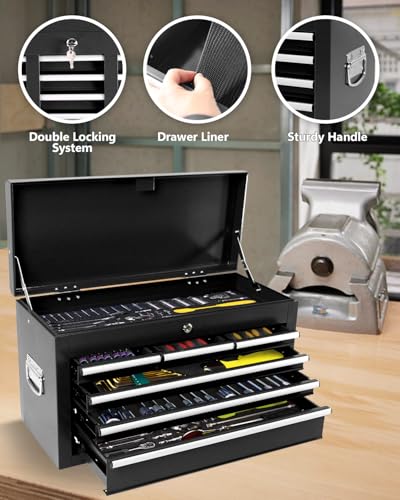 Heavy-Duty 7-Drawer Rolling Steel Tool Chest with Lock, Black W771430