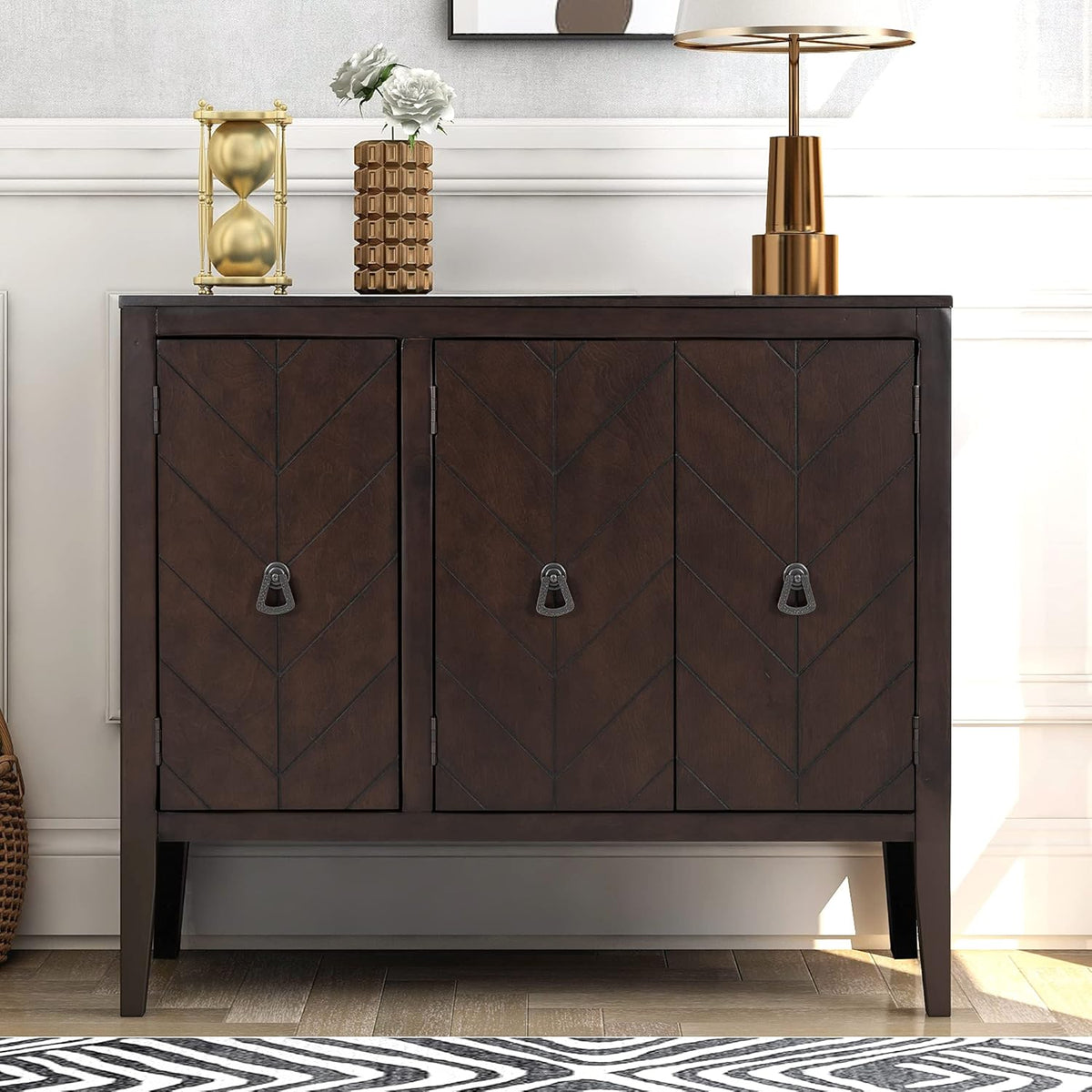 Navy Blue Wood Accent Buffet Sideboard with Doors and Adjustable Shelf O669