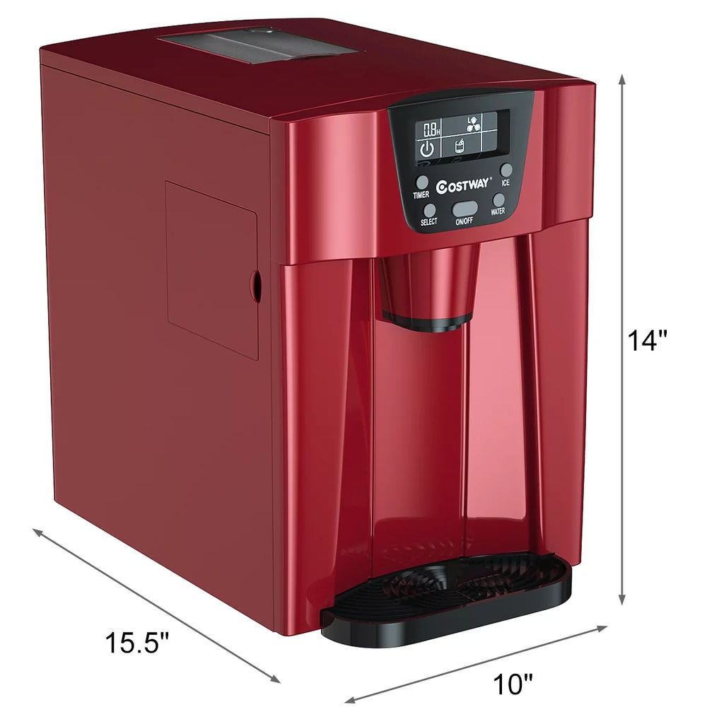 2 In 1 Ice Maker Water Dispenser Countertop 36Lbs/24H Portable Red D841391