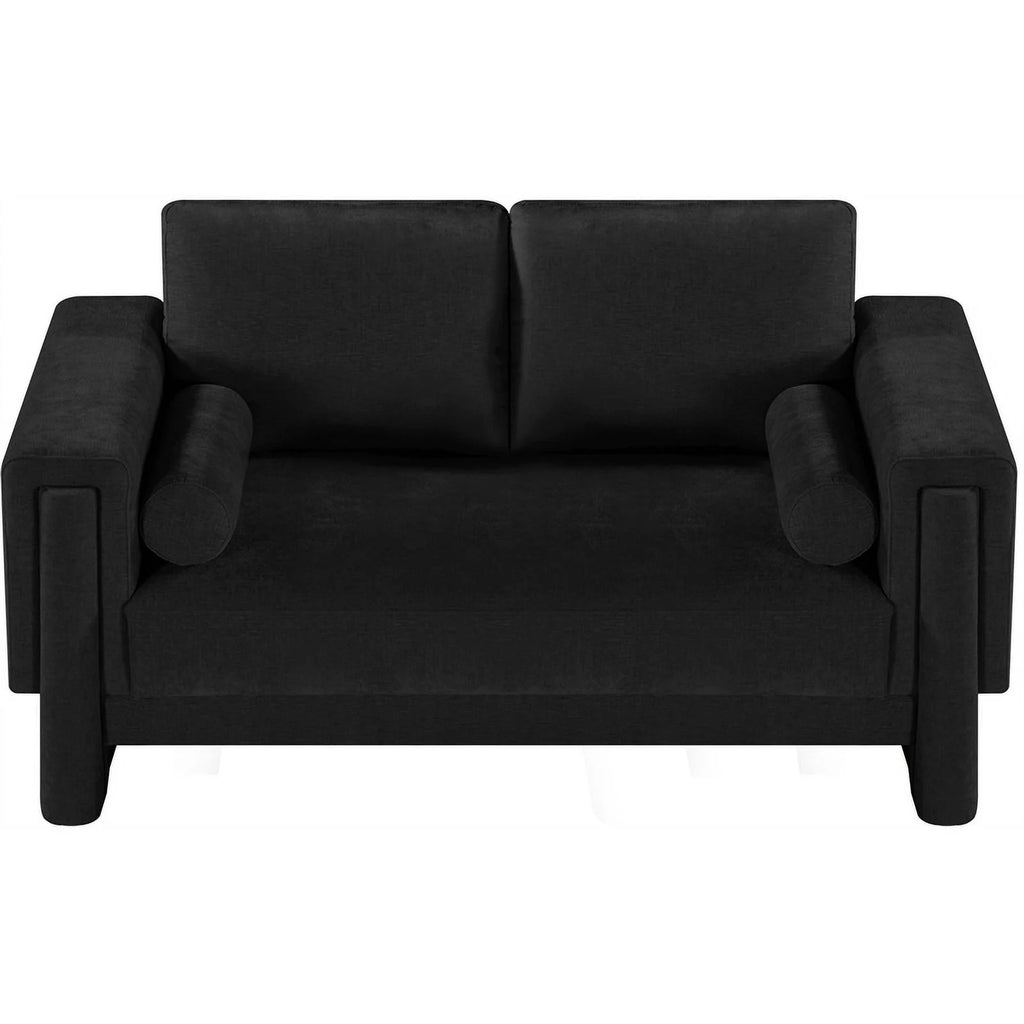 Black Chenille Fabric Loveseat J9503