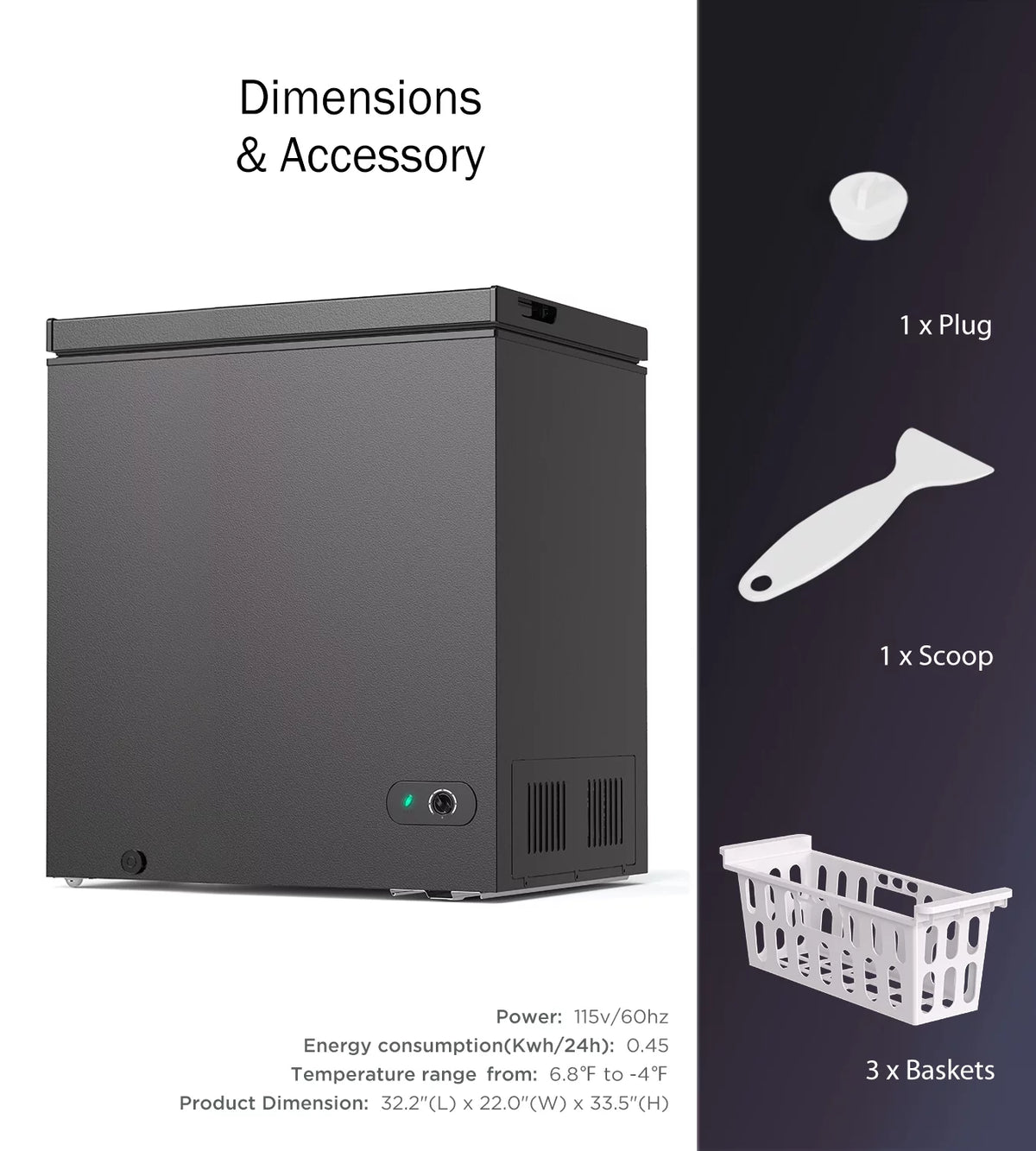 7.0 Cu ft Chest Freezer with Adjustable Temperature Controls H75849