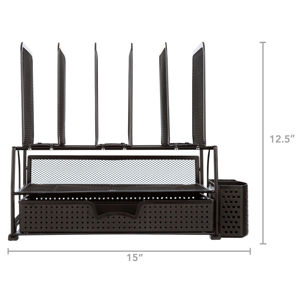 Black Mesh Desk Organizer with Sliding Drawer L192