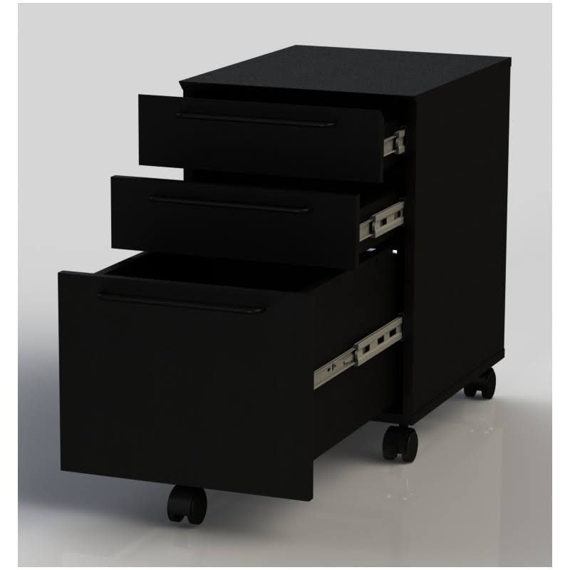 Black Engineered Wood Mobile Pedestal with Castors O2144