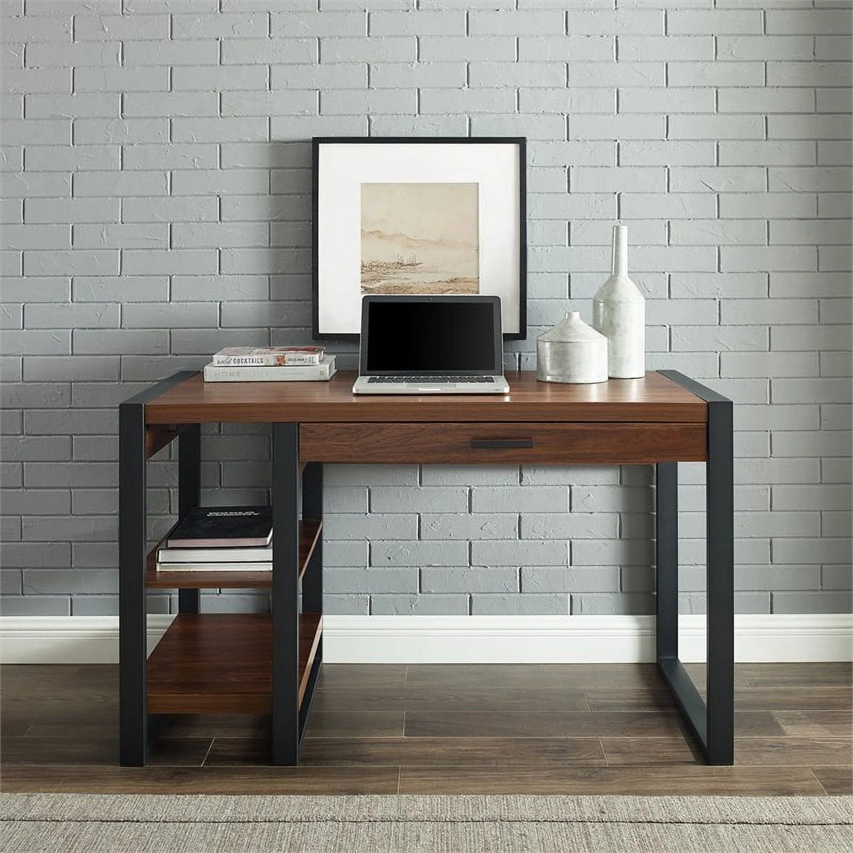 48" Dark Walnut Wood Computer Desk with USB Port Y3223