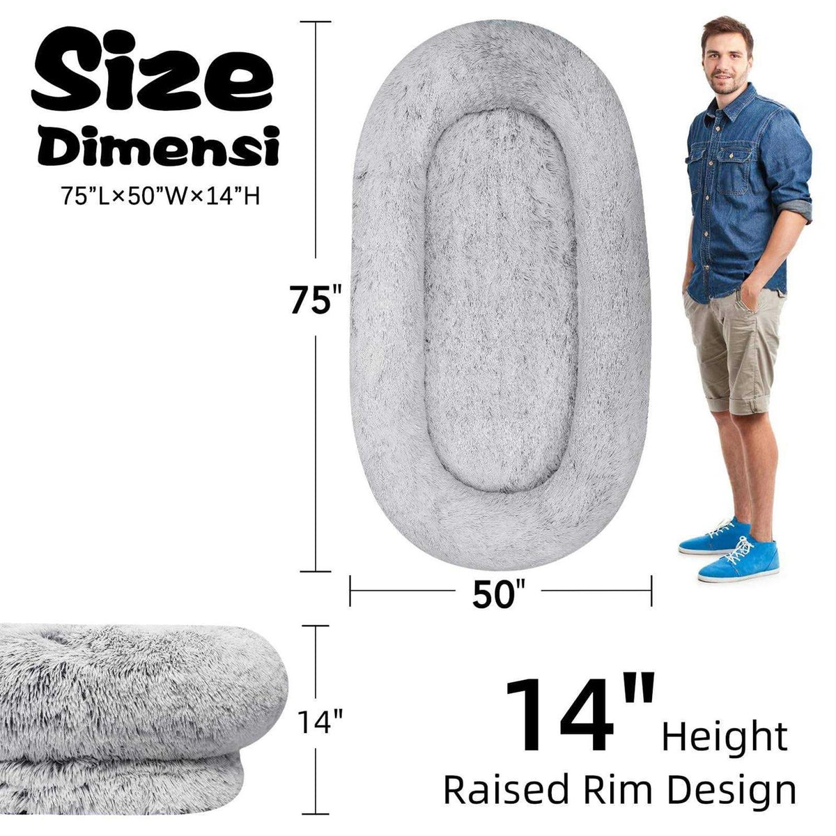 75 L x 50 W x 14 Th Human Dog Bed R722908