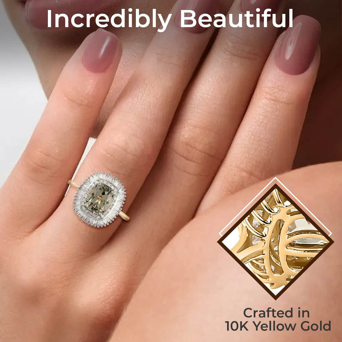 10K Yellow Gold Halo Ring with White Diamond and Turkizite G181