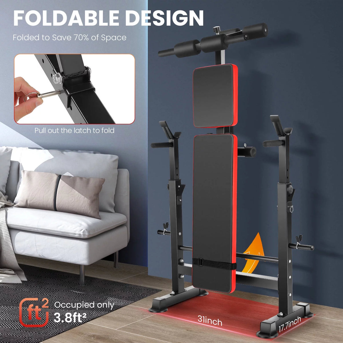 Adjustable Weight Bench Set with Barbell Rack L4785