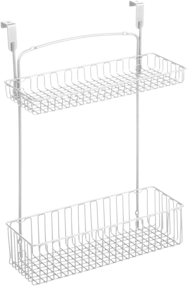 Metal Over Cabinet Kitchen Storage Organizer Basket, 2 Pack, Matte White O5434