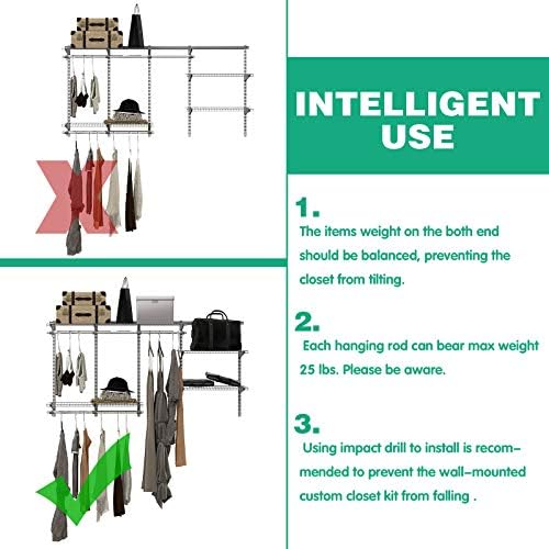 4 to 6 FT Wall-Mounted Closet Organizer Kit with Wire Shelving and Hanging Rods Q2088