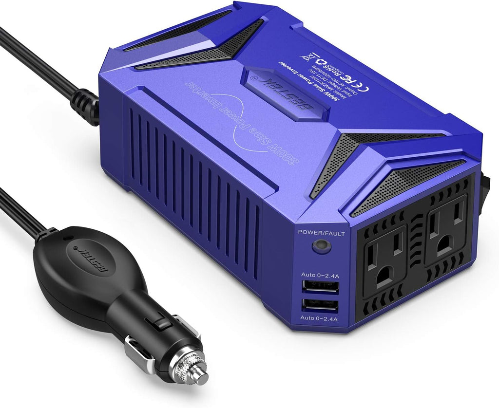 300Watt Pure Sine Wave Power Inverter Car Adapter DC 12V to AC 110V with 4.2A Dual Smart USB Ports Pack of 2 Q7471