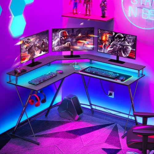 50.4” L-Shaped Gaming Desk with LED Light & Power Outlets G497198