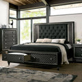 California King Size Bed 2 Nightstands Metallic Gray Solid Wood Black Fabric Tufted Q60689