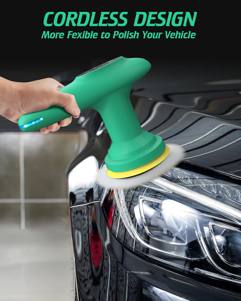 Cordless Car Polisher, 4 inch 2500-6000 RPM Micro Car Buffer Polisher with Touchscreen, 6 Speeds Orbital Buffer with Paste Wax & Pads L921623