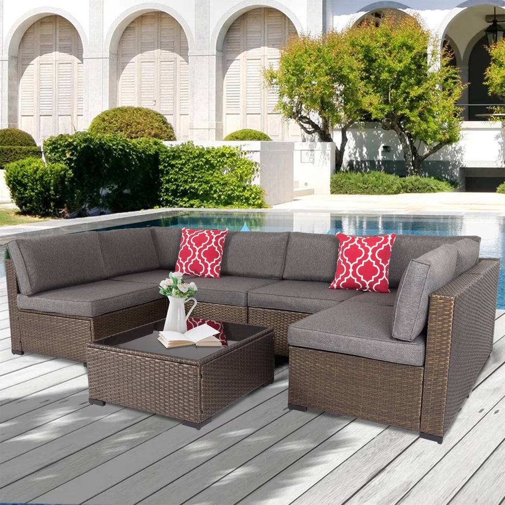 Gray Pe Wicker Rattan Patio Sofa Set E60777