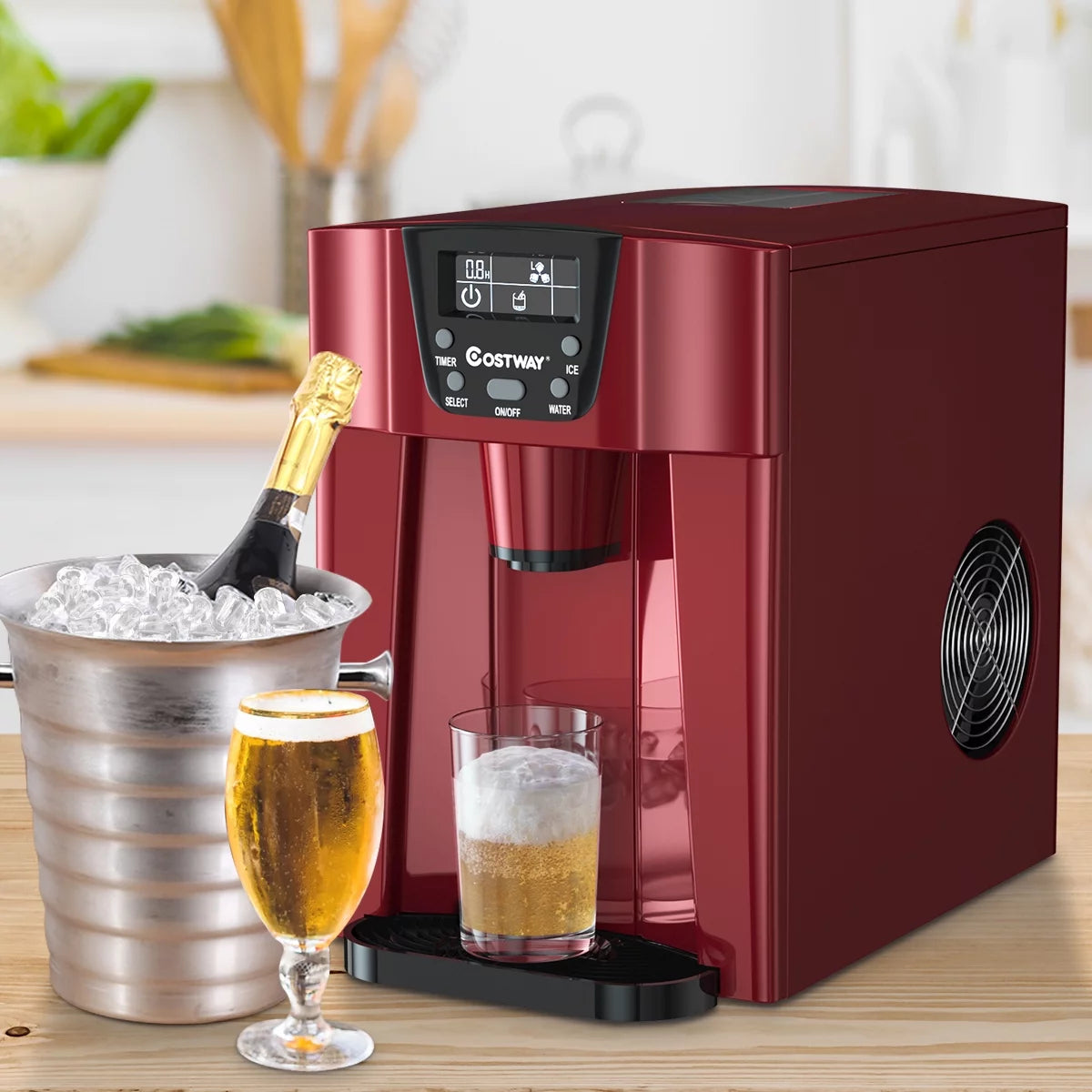 2 In 1 Ice Maker Water Dispenser Countertop 36Lbs/24H Portable Red D841391