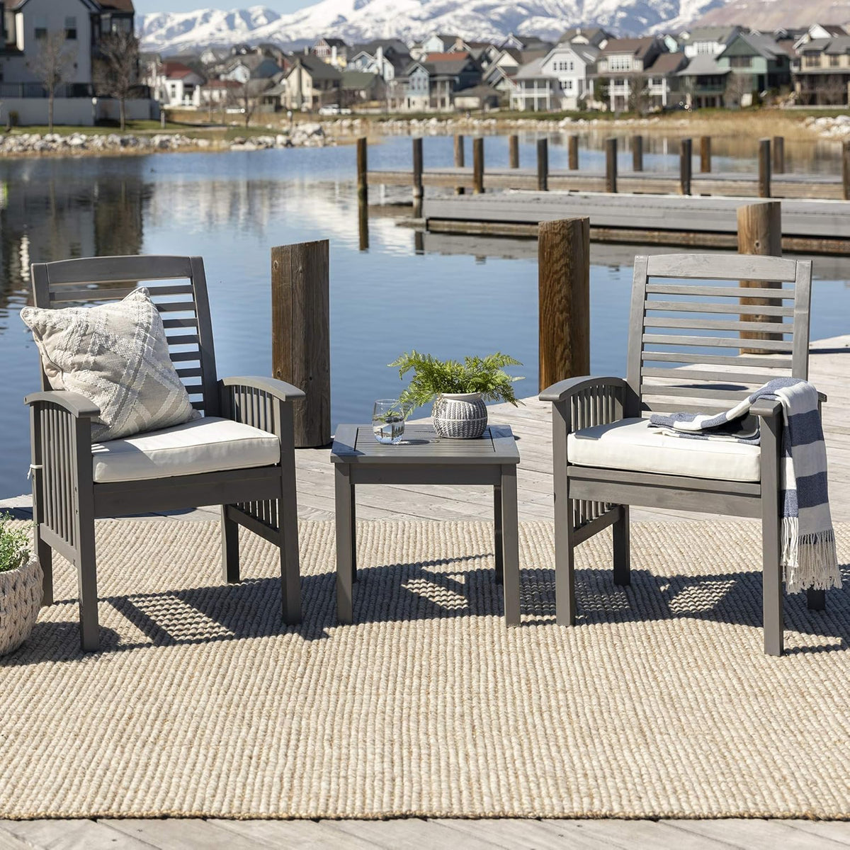 2 Piece Solid Acacia Wood Outdoor Dining Chairs, Set of 2, Brown D508