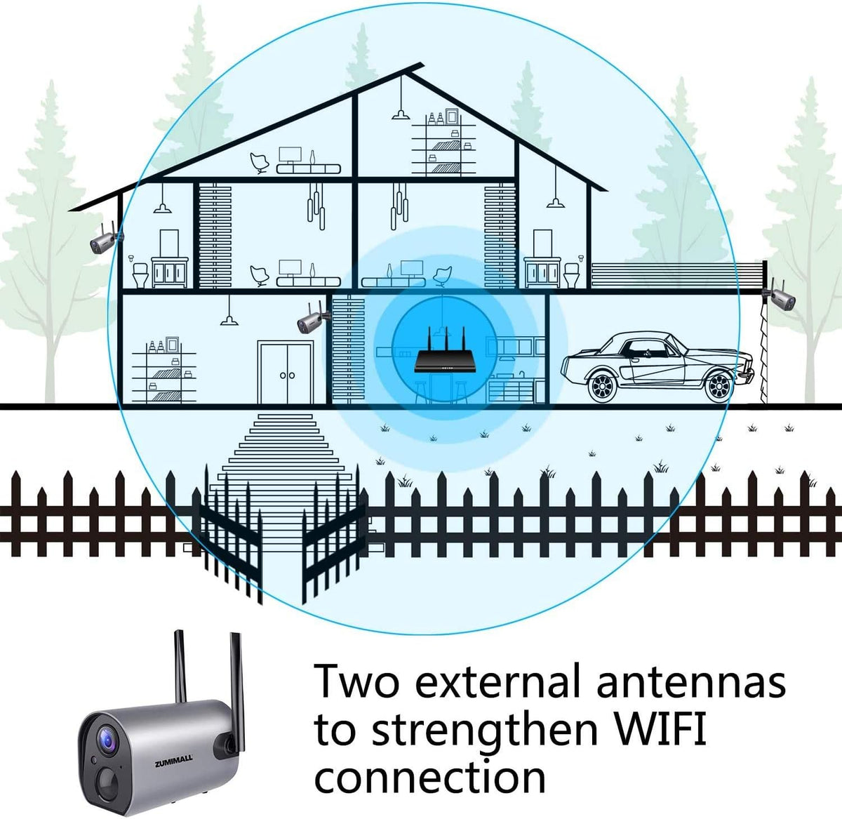 Wireless Outdoor WiFi Security Camera, Rechargeable Battery Powered, PIR Motion Detection, Two Way Audio, Night Vision, Waterproof, 2PCS E156315