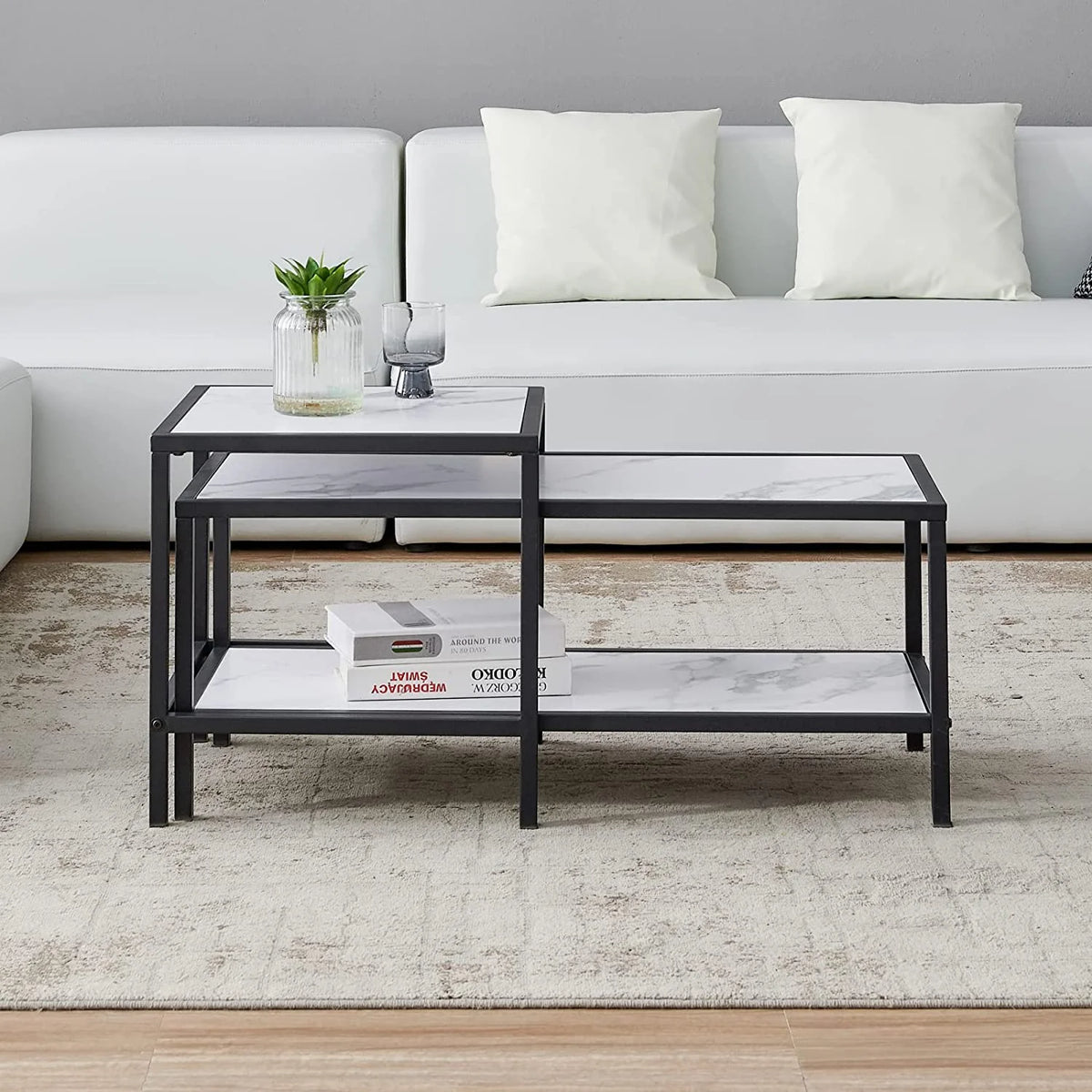 Marble Color Top Nesting Coffee Table Set with Metal Frame N456918