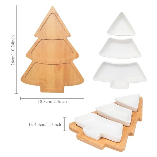 Christmas Tree Shaped Ceramic Platter with Wood Tray E257
