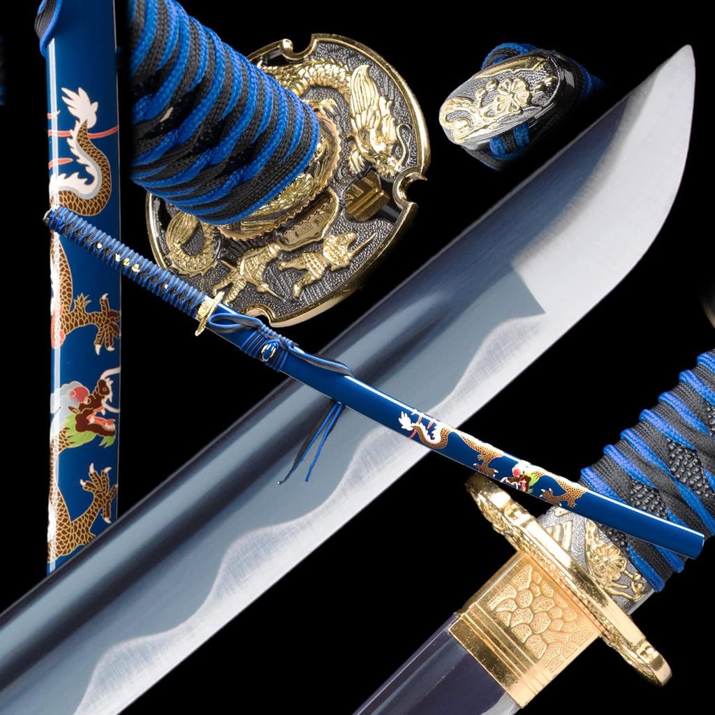 Blue Hand Forged Clay Tempered High Carbon Steel Katana B121488