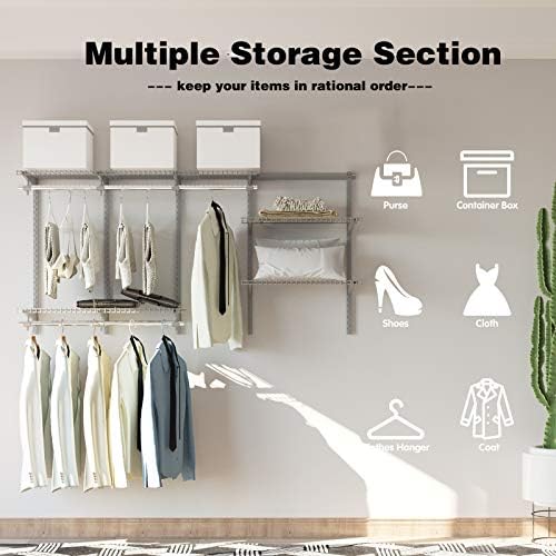4 to 6 FT Wall-Mounted Closet Organizer Kit with Wire Shelving and Hanging Rods Q2088