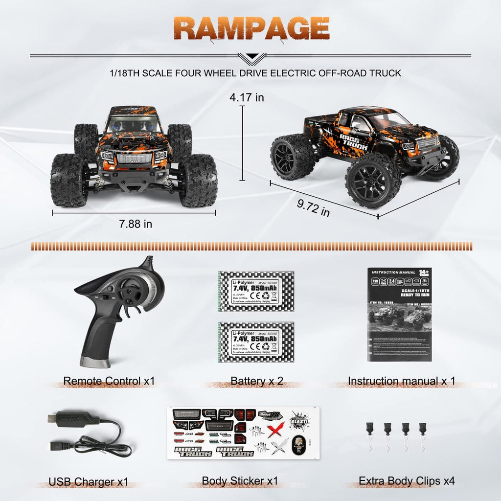 1:18 Scale 4X4 RC Monster Truck with 2 Batteries C529574