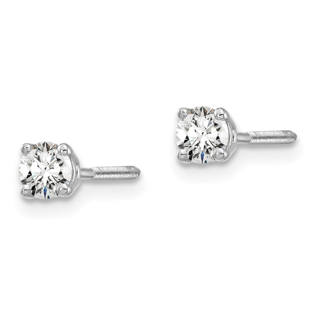 14k White Gold 1/5 Carat Total Weight Round Lab Grown Diamond Screw Back Stud Post Earrings Z38254