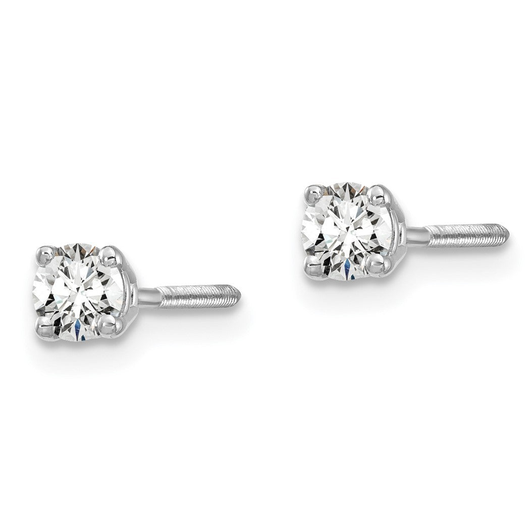 14k White Gold 1/5 Carat Total Weight Round Lab Grown Diamond Screw Back Stud Post Earrings Z38254
