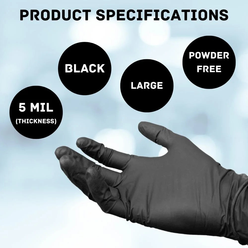 Black Disposable Nitrile Powder Free Gloves, 5 Mil, 1000 Count, Size Large D73710